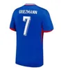 24 25 Французский Mbappe Kante Benzema Soccer Jerseys 2024 Euro Cup Fans Version Version Griezmann Mbappe Maillot de Foot Men Shirt Kit Kit Kit Varane Dembele Football униформа