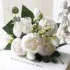 Fleurs décoratives Pionies de soie artificiel mariage de mariage décor de maison bouquet jolis scènes d'automne arrangement pivoine fausse fleur