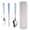 2024 Portable Stainless Steel Dinnerware Set Wheat Straw Chopsticks Spoon Fork Tableware for Kids Kitchen Dinner Set Stainless Steel