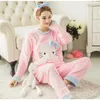 Heimkleidung Langarm Pant Women Pyjama Sets Cartoon Tier O-Neck warm warm Korallen Samt Frauenanzug 2024 Herbst Winter Mode Nachtwäsche