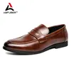 Fashion Leather Men Shoes Dress Penny Slip On Loafers Genuine Business Soft Wedding Casual For Man 240407