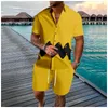 メンズトラックスーツハワイアンマルチカラーウェーブボタンシャツ夏のカジュアルカラービーチセットヒップスターストリートトラックスーツの男性服