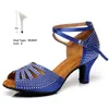 Chaussures de danse dames confort salsa latin pour femmes salle de bal dansant peau bleu couleur talons 6-10cm