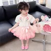 Clothing Sets 2024 Summer Baby Girls Children Floral Shirt Bow TUTU Skirt Lace Princess Costumes Kids Clothes Outfits 2-8 Years
