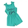 Kläder sätter Little Girl Summer Clothes Letter Print ärmlös Rund halsbåge Tank Topps Solid Color Shorts 2PC Casual Outfit
