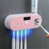 Tandborste Sanitizer Solenergi/USB -laddning UV Tandbrushhållare Väggmonterad Auto Tandkräm Squeezer Magnetic Toothkräm Rack Bad Tillbehör 240413