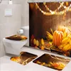 Rideaux de douche joyeuses salles de bains d'Halloween avec et tapis à la citrouille jaune motif de bain de bain couvercle de toilette sans glissement plancher