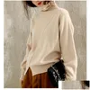 Women'S Sweaters Soft Loose Jumpers For Women Turtleneck Winter Warm Sweater Cashmere And Wool Knitted Plovers Ladies 3Colors Standar Dh9Dw