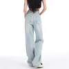 Frauen Jeans Vintage Blumendruck Frauen blaues Bein gerade in voller Länge Denim Hosen Korean Fashion Spring 2024