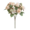 Dekorativa blommor Fake Silk Elegant Artificial Rose Branch med 6 huvuden för Home Wedding Party Decor Faux inomhus Stylskt