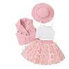 Zestawy odzieży Summer Cute Girls Cequine Princess Spódnica Lapel Twist Kitcz Suit Candy Butterfly Hat Kapelusz dziecięcy ubrania 4pcs stroje