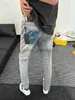 Designer Jeans for Mens Summer new rendering vintage jeans popular on internet men with trendy versatile slim fit, elastic small leg straight leg pants