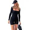 Women's Jumpsuits Fashion Slim-Fit Long-Sleeved Jumpsuit Shorts Women Skinny Romper