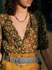 Women's Blouses Women Ruffles Floral Printed Shirt V-Neck Prairie Chic Female Blouse Cleouance Prijs met korte mouwen.