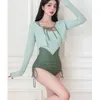 Women's Swimwear 2024 Korean One Piece Swimsuit With Long Sleeve Cover Ups Cardigan Women Girls Beach Holiday Swimwears Fashion Bathing Suit