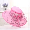 Vrouwen Wide Brim Organza Sun Hat Elegant Mesh Ademende kerkkappen opvouwbare reis strandhoeden zomer bruids emmer petten