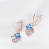 Dangle Earrings Exquisite Rose Gold Plated Drop Square Cut Sea Blue Gems Zircon Bridal Wedding Jewelry For Women