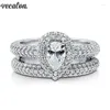 Anelli a grappolo Vecalon Luxury Promise Bandie da sposa set 925 Sterling Silver 5A Zircone Stone Engagement per Women Regalo per gioielli con le dita