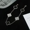 Designer 925 Pure Silver VAN Panda Bracelet Plated with 18K White Gold Black Agate Diamond Clover High Version