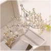 Coiffes Mariage Crown Pageant King Queen Bridal Tiara Chinese Hair Accessories Head Bijoux Headry Large Crystal Bride Hairband DHAC3