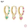 Bengelen oorbellen assistent frisse kleur groen roze zirkon 925 sterling zilveren hart charme voor vrouwen 18k gouden kristal pave cirkel