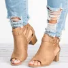 Chaussures décontractées Femmes Sandales Chunky High Talons Gladiateur solide Open PEEP TOE BLACK BOUCLE BARDRE ZIPPER SANDALIAS DE MUJER 2024