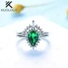 Cluster Anneaux Kuololit Nano Emerald Pear Gemstone pour les femmes Solide 925 Silt Silver Fine Jewelry Wedding Engagement Party Gift