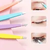 new 2024 4 Pcs Eyebrow Tweezers Set Eyebrow Clip Clamps Trimming Tool Tweezers for Hair Beard Removal with Leather Case Slant Makeup Tool -