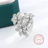 2024 High Pear Shaped Branch Flower Zircon 925 Stamp Ring for Womens Fashion Flower Diamond Big Ring Party Birthday Gift 240407