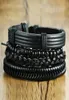 4Pcs Lot Vintage Black Leather Friendship Bracelets Set For Male Bangle Braclet Braslet Man Pulseira Masculina Jewelry7722066