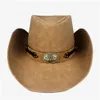 Bodet de chapeaux larges 100% cuir hommes occidentaux Cowboy Hat gentleman papa fedora église sombrero hombre jazz cap gros taille xxl drop deli dhqfi