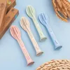 Dinnerware Sets 3 In1 Portable Tableware Set Wheat Straw Children's Knife Fork Spoon Creative Student Gift Kitchen