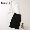 Vestidos de trabalho evagina moda moda elegante e elegante renda lanterna de lanterna longa camisa de manga longa de cintura alta hip split meia saia de 2 peças