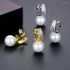 Dangle Earrings Wedding Party Jewelry Luxury CZ Imitation Pearl for Women Temperament Lady Zircon RE6165