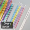 Disposable Cups Straws 100Pcs Fluorescent Plastic Bendable Art Drinking Beverage Wedding Decor Mixed Colors Party Supplies