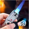 Lighters Jobon No Gastorch Leichter Powerf Drei gerade blau Flamme Schleifrad Windproof Zigarre Turbo Sprühpistole Herren Gadgets Drop dhgp7