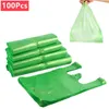ギフトラップ100pcs 3サイズの緑のベストビニール袋を実行する小売スーパーマーケットの食料品のショッピングを手に入れてごみのハンドル