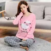 Home Clothing Cotton Pajama Sets For Women 2024 Autumn Long Sleeve Pyjama Cute Cartoon Sleepwear Lounge Polka Dot Pants Homewear