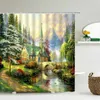 Tende per doccia fiori di pittura olio dipinti tende in tessuto paesaggio alberi di foreste impermeabili per decorazioni del bagno 10 con ganci