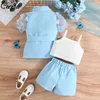 Clothing Sets Ceeniu Children For Girls Blazer Outfits Butterfly Sleeve Belted Jacket Camisole Top Pink Pants Kids Clothes