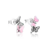 Stud Earrings Fluttering Butterflies With Soft Pink Enamel & Clear CZ 925 Sterling-Silver-Jewelry