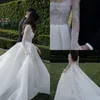 Um vestido boho de linha para noiva Mangas compridas pérolas vestidos de noiva vestidos de noiva vestidos Novia backless country robe de mariage es