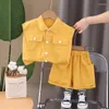 Ensembles de vêtements 2024 Boutique Baby Boy Vêtements d'été pour enfants garçons 2 à 3 ans Couleur solide Single Breasted Sans Shirts Short