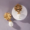 Palace retro earrings lion head pearl earring copper gold plated turquoise earrings Medieval jewelry New design DJ-07