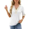 Blouses pour femmes T-shirt d'été en dentelle dorée en V-col