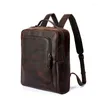 Sac à dos pour homme véritable en cuir rétro en cuir sac d'ordinateur Crazy Horse ordinateur portable Brown Cow