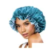 Bonnet / bouchons de crâne Nouveau chapeau de bonnet de nuit en soie double côté porte femme tête er sommeil capot satin pour les cheveux beaux - réveil parfait quotidien ep dhsvy