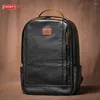 Rucksack Original Soft Black Leder Herren Vintage Travel Backpacks Top -Layer -Kuh -Computertasche Freizeitstudent Schoolbag