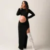Moderskapsklänningar moderskapsklänningar för fotografering graviditet kvinna svart sexig delad maxi lång smal fit kjol moderskap klänning fotografer 240413