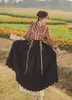 Sukienki robocze Wysokiej jakości Vintage Preppy Lace Patchwork Paspeworki Koszulka z długimi rękawami TOP TALIST SETS SUITS DAMY STRONY 2PC